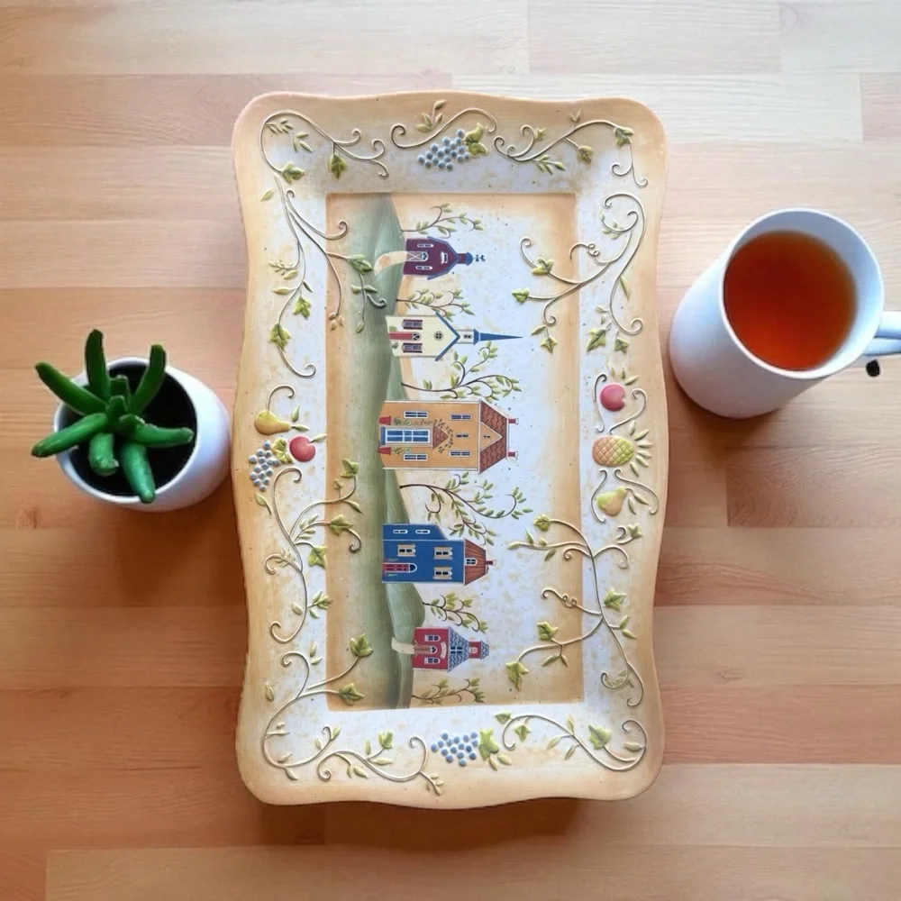 PartyLite Winding Lane Decorative Platter by Susan Winget Multicolor